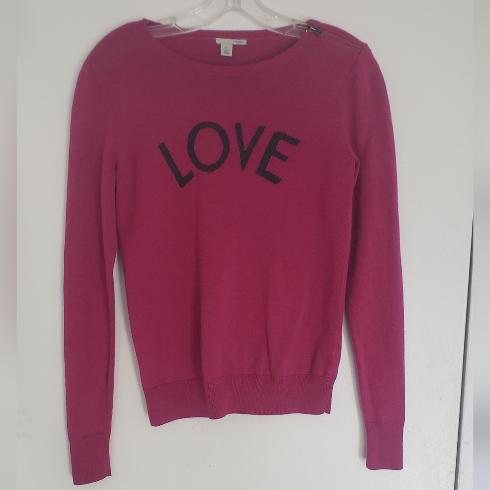 Halogen LOVE Sweater XS Dark Pink  w/Navy Lettering